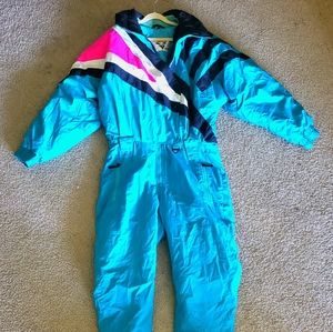 TYROLIA by HEAD Vintage Full Ski Snow Suit Size 10 Teal Color Block 80’s